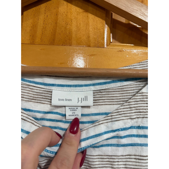 J.Jill Love Linen Blue Striped Sleeveless Midi Dress 2X 100% Linen Summer Travel - Picture 3 of 6